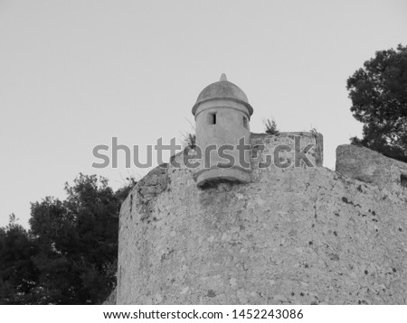 Wall and small tower of the Castillo de Denia, Spain.