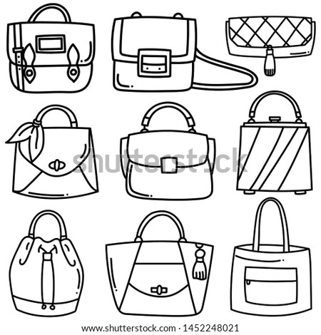 collection of women's handbags isolated on white. vector sketch 
illustration.