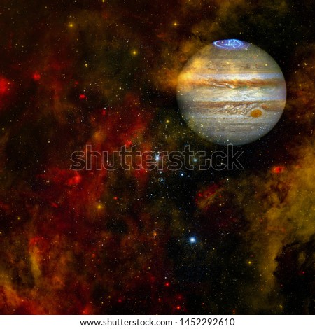 Planet Jupiter in the colorful starry universe. Elements of this image furnished by NASA.