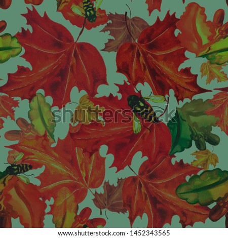 Seamless Wallpaper autumn maple, oak leaves and acorns