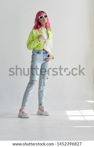 woman in green jacket fashion style