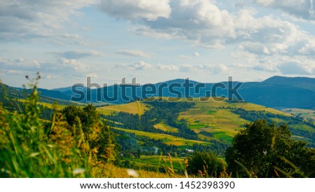 Mountain valley. Natural summer landscape. Horizontal Banner background. Copy Space Background.