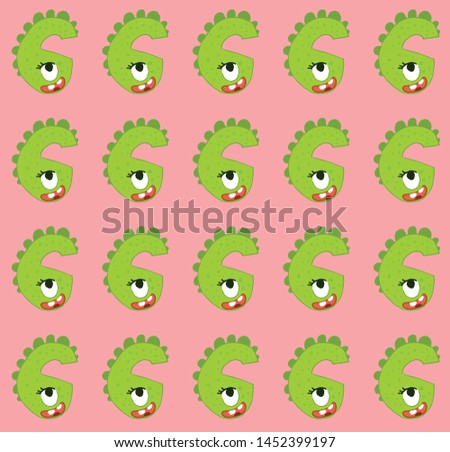 G letter cute cartoon monster pattern vector