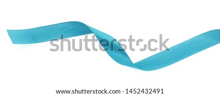 Blue color satin glowing  ribbon  isolated on white background 