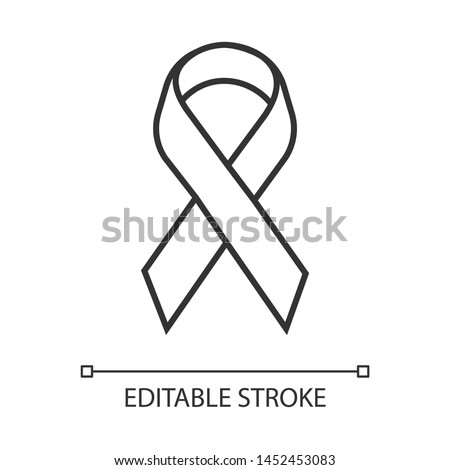 Awareness ribbon linear icon. Support fight against problem. Short piece ribbon folded in loop. Thin line illustration. Contour symbol. Vector isolated outline drawing. Editable stroke
