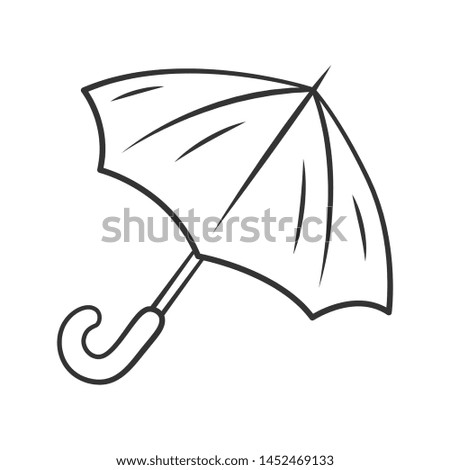 Opened umbrella linear icon. Bad, rainy, stormy weather water protection. Fashionable travel accessory. Thin line illustration. Contour symbol. Vector isolated outline drawing. Editable stroke