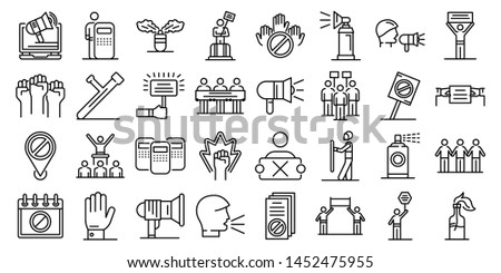 Protest icons set. Outline set of protest vector icons for web design isolated on white background Royalty-Free Stock Photo #1452475955