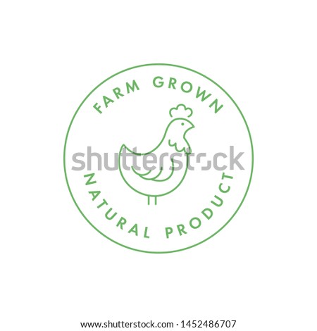 Vector logo, badge or icon for natural farm and healthy products. Symbol of farm grown chiken