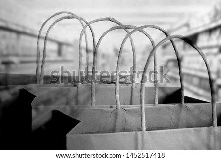 black and white picture of shopping bags