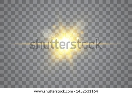 Vector transparent sunlight special lens flare light effect. Isolated sun flash rays and spotlight. White front translucent sunlight background. Blur abstract glow glare decor element. Star burst