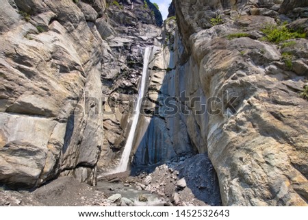 Mountain waterfalls in Novalesa, Val Cenischia, Piedmont, Italy, near Turin