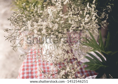picture of the boutique white dried flower in the vase for home decoration 