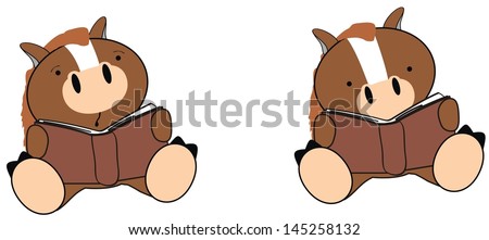 horse baby cartoon sit reading in vector format very easy to edit