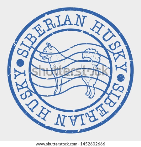 Siberian Husky Stamp. Dog Silhouette Seal. Round Design. Vector Icon. Design Retro Insignia.