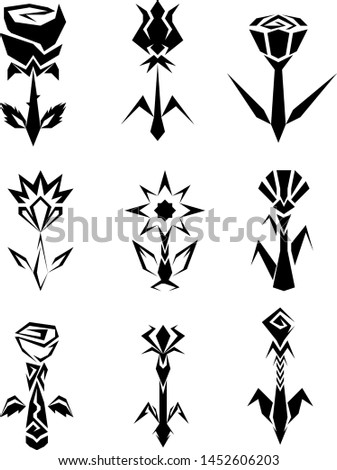 Set of vectors, 9 flowers in black for individual use or a pattern