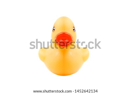 toy yellow duckling. front view. isolated on white background