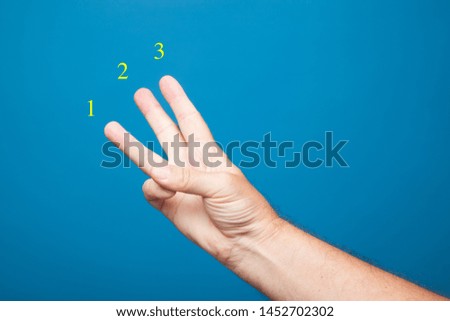 Hand and fingers making signs and symbolic signs, numeric symbols, one, two, three, four, five, victory direction signs of defeat.