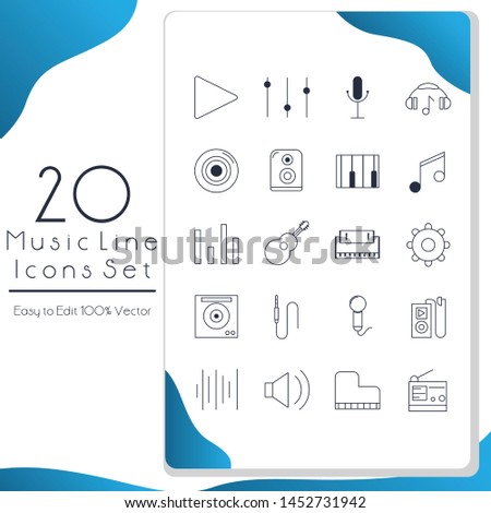 20 Music Line Icons Set