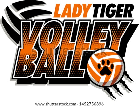 lady tiger volleyball team design with ball and paw print for school, college or league