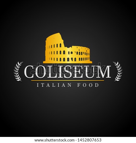 Coliseum Icon Restaurant. Italia Food Cuisine. Logotype Italian Chef. Flat Golden Icon.