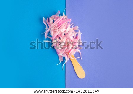 Ice cream from peony petals on a bright background. Ice cream from flowers