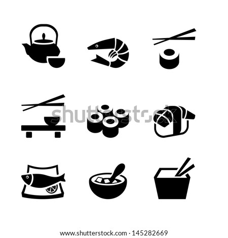 Set of 9 icons. Japanese food Royalty-Free Stock Photo #145282669