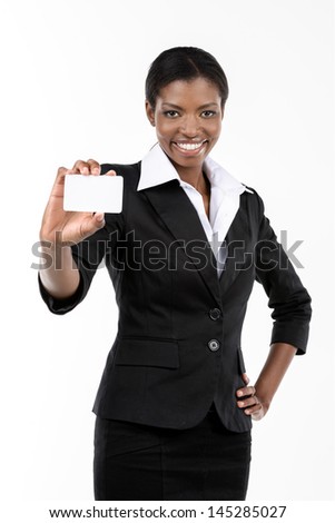 African American  woman showing business card