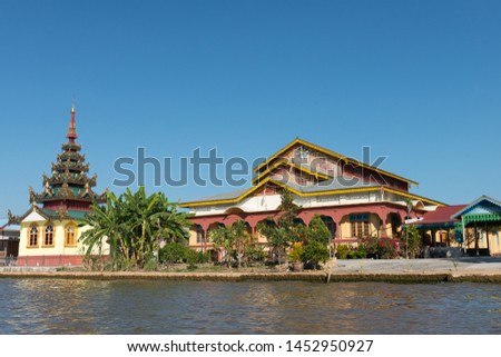 Horizontal picture of traditional beautiful buildings located in Inle lake, Myanmar