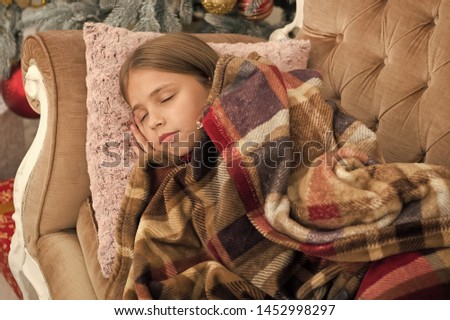 Child enjoy the holiday. Christmas tree and presents. Happy new year. Winter. xmas online shopping. Family holiday. The morning before Xmas. Santa, please stop here. Little girl sleep.