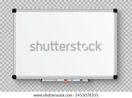 Realistic office Whiteboard. Empty whiteboard with marker pens - stock vector. Royalty-Free Stock Photo #1453078355
