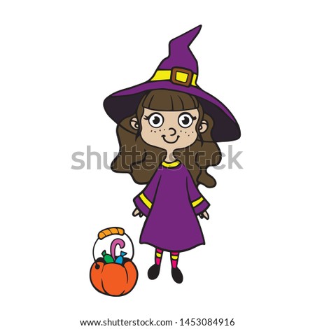  Girl child in halloween costume on white background