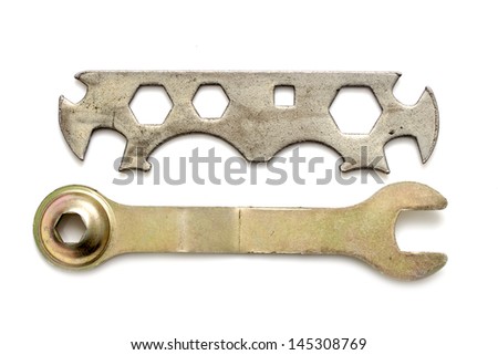 shaped metal wrench isolated on white