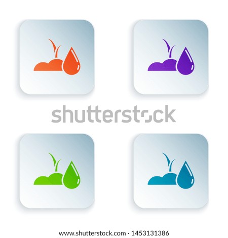Color Watering sprout icon isolated on white background. Seed and seedling. Irrigation symbol. Leaf nature. Set icons in colorful square buttons. Vector Illustration