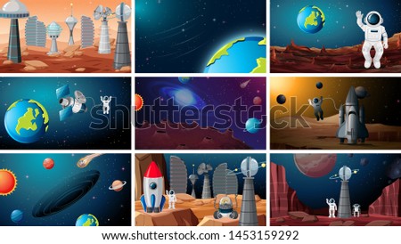 Set of space backgrounds illustration