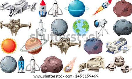 Group of planets and space obejcts illustration