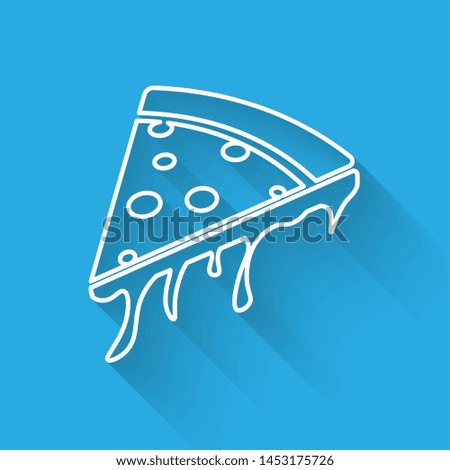 White Slice of pizza line icon isolated with long shadow. Vector Illustration