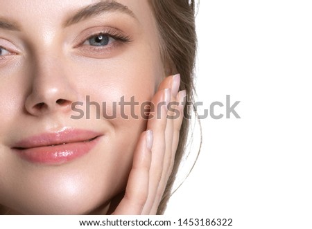 Beauty skin face woman closeupisolated  on white