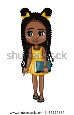Cute African American Girl Character  Isolated on White Background. Cartoon Vector Young Kid Wearing Casual Clothes Royalty-Free Stock Photo #1453192664