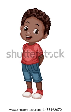 Cute African American Boy Character  Isolated on White Background. Cartoon Vector Young Kid Wearing Casual Clothes Royalty-Free Stock Photo #1453192670