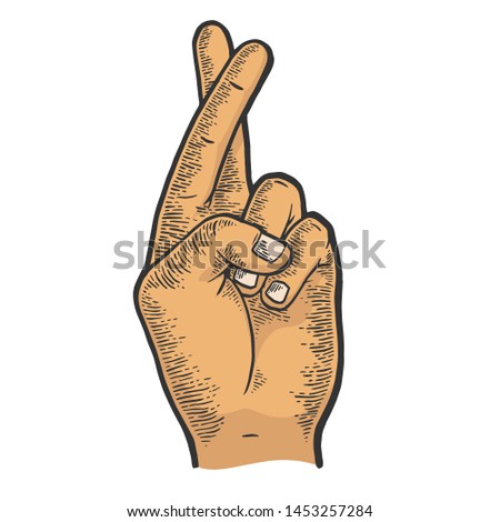 Fingers crossed symbol of luck color sketch engraving vector illustration. Scratch board style imitation. Hand drawn image.