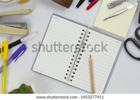 Set of office supplies for work with white background 