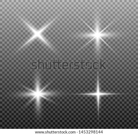 Shining sun, bright flash or light explodes on a transparent background. Vector