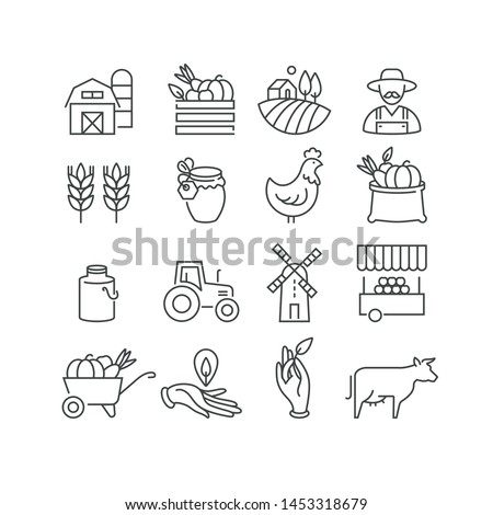 Vector set of logos, badges and icons for natural farm and health products. Collection symbol of localy grown and organic food Royalty-Free Stock Photo #1453318679