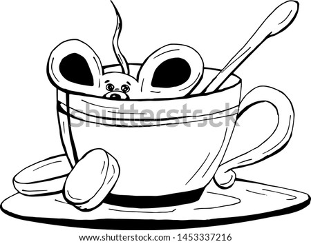 Cute mouse in the cup cartoon hand drawn vector illustration. Can be used for t-shirt print, kids wear fashion design, baby shower invitation card
