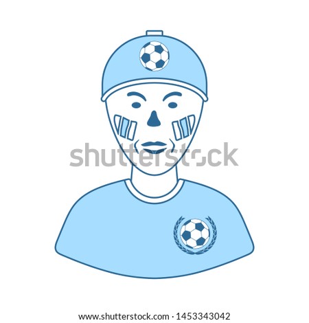 Football Fan With Painted Face By Italian Flags Icon. Thin Line With Blue Fill Design. Vector Illustration.
