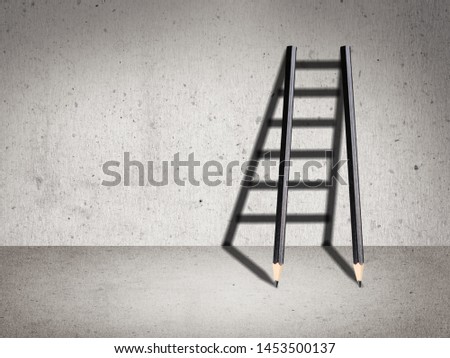 Stairs with pencil for effort and challenge in business to be achievement and successful concept. Royalty-Free Stock Photo #1453500137