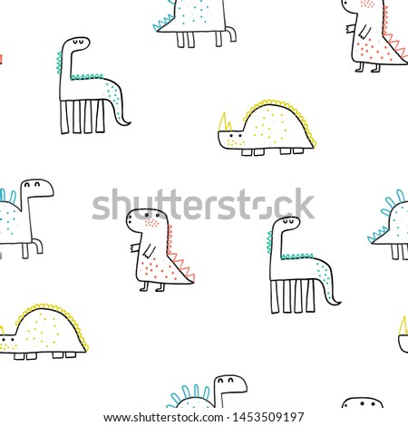 Baby seamless pattern with hand drawn dino in scandinavian style. Creative vector childish background for fabric, textile, wallpaper.