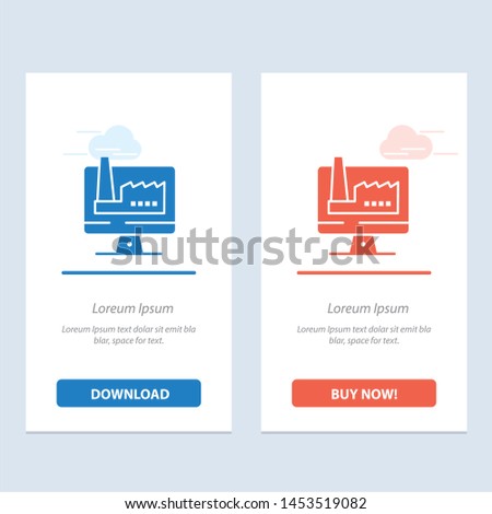 Computer, Building, Monitor, Factory  Blue and Red Download and Buy Now web Widget Card Template