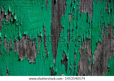 Green painted Vintage worn wood grain texture background surface