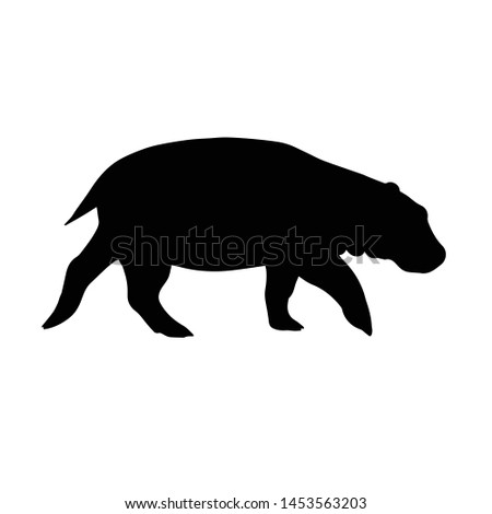 Vector flat black silhouette of hippopotamus isolated on white background